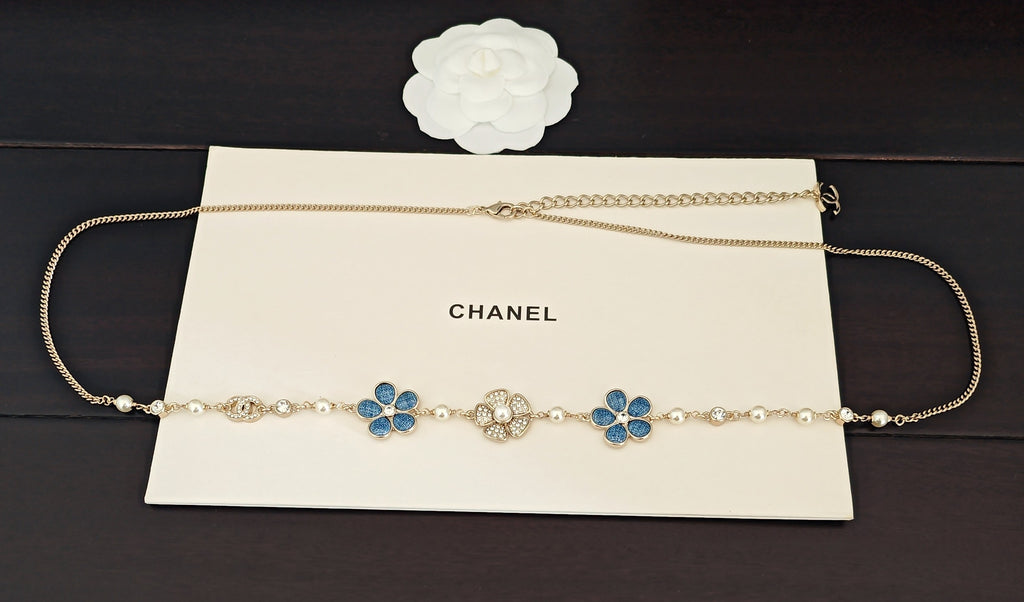 Floral Jewelry Accessory in Gold-Tone – Blue Detail – Design 002 front product view