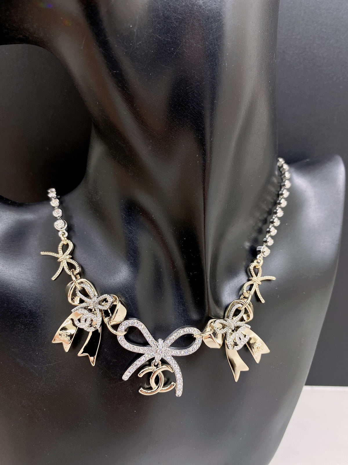 Bow Pendant Necklace in Gold-Tone – Design 005 front product view