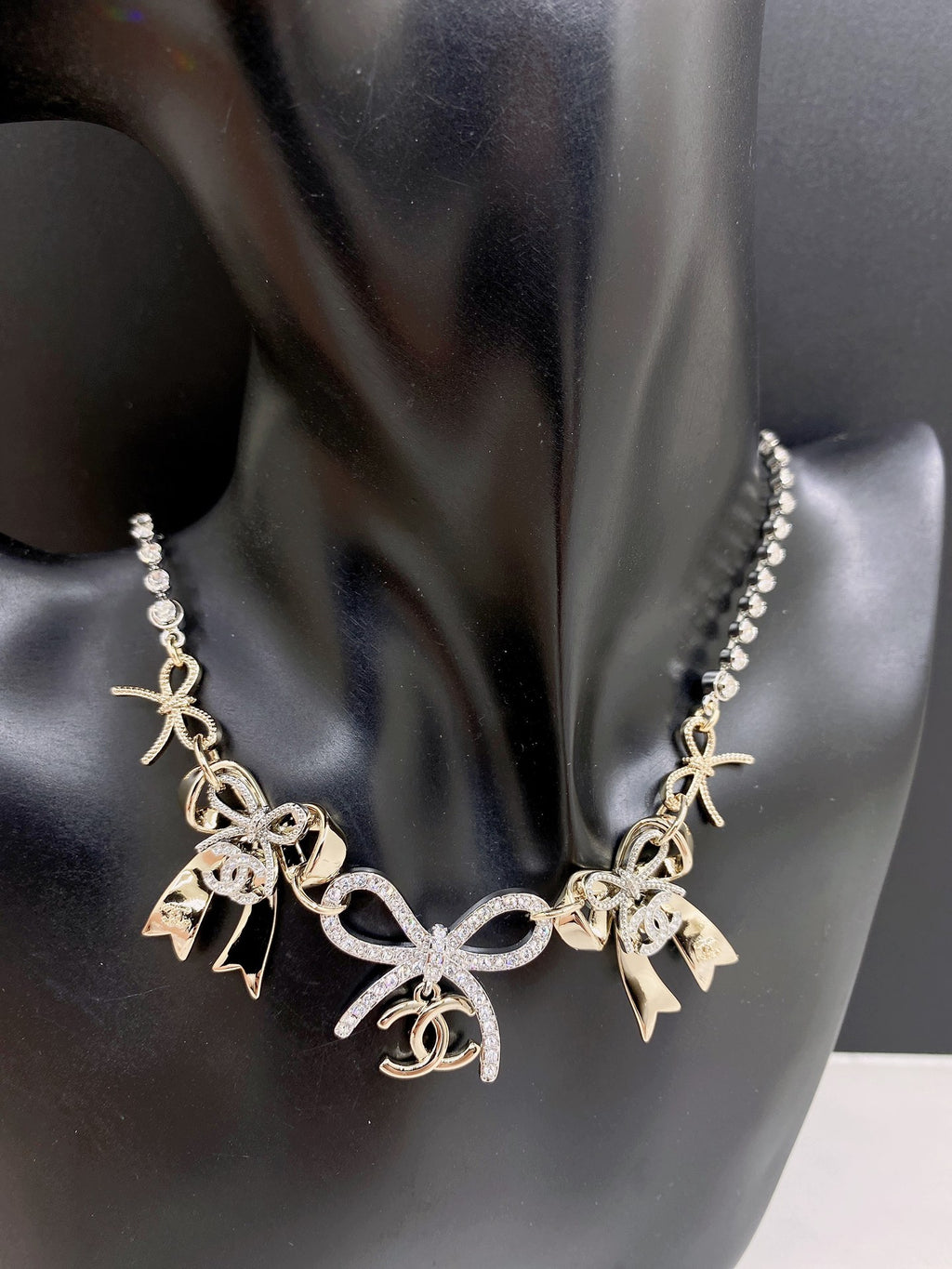 Bow Pendant Necklace in Gold-Tone – Design 007 front product view