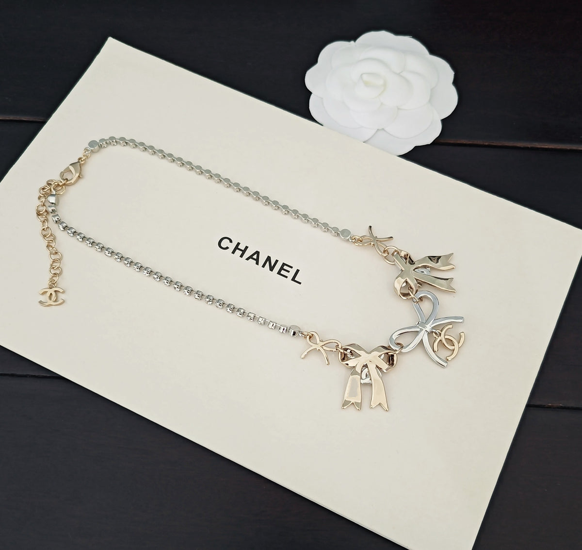 Bow Pendant Necklace in Gold-Tone – Design 005 styled product view