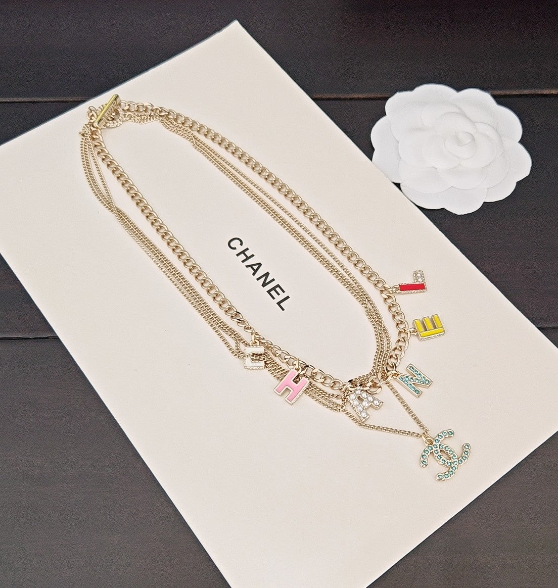 Letter Pendant Necklace in Gold-Tone – Blue Detail side detail