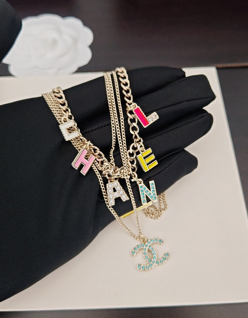 Letter Pendant Necklace in Gold-Tone – Blue Detail main product view