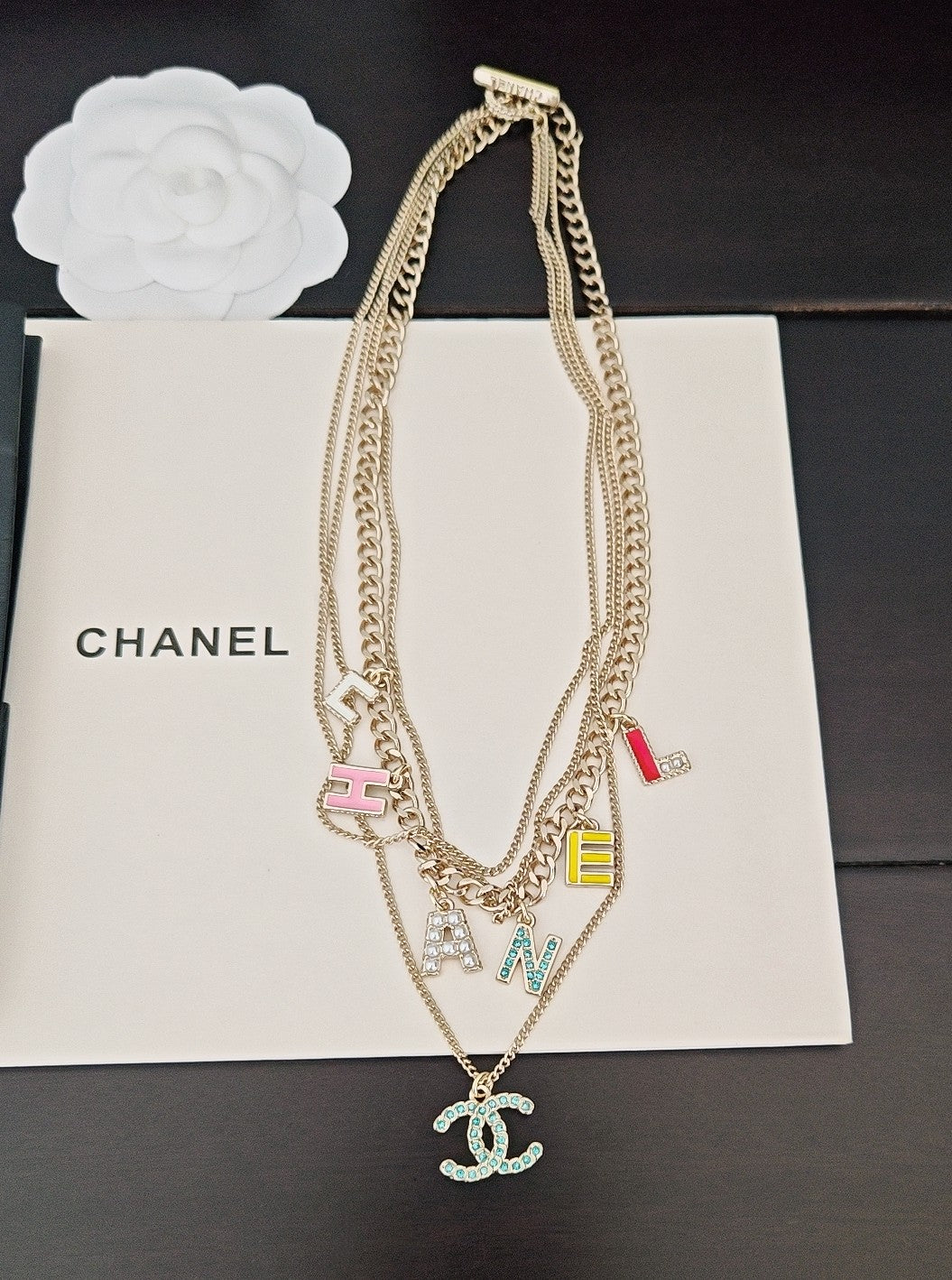Letter Pendant Necklace in Gold-Tone – Blue Detail detail view