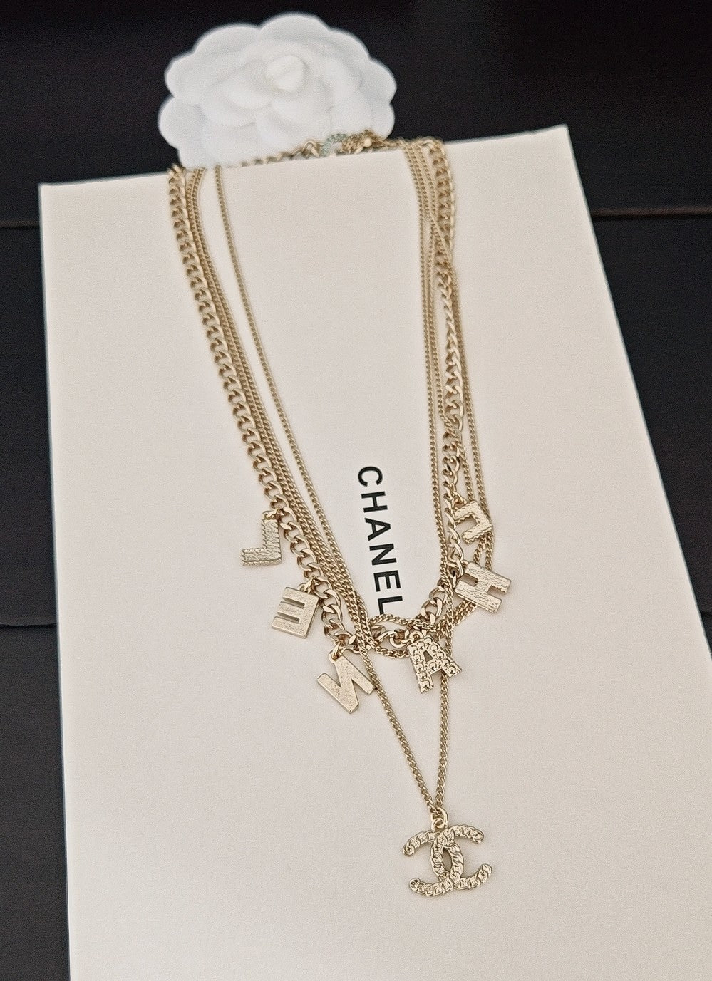 Letter Pendant Necklace in Gold-Tone – Blue Detail – Design 003 front product view