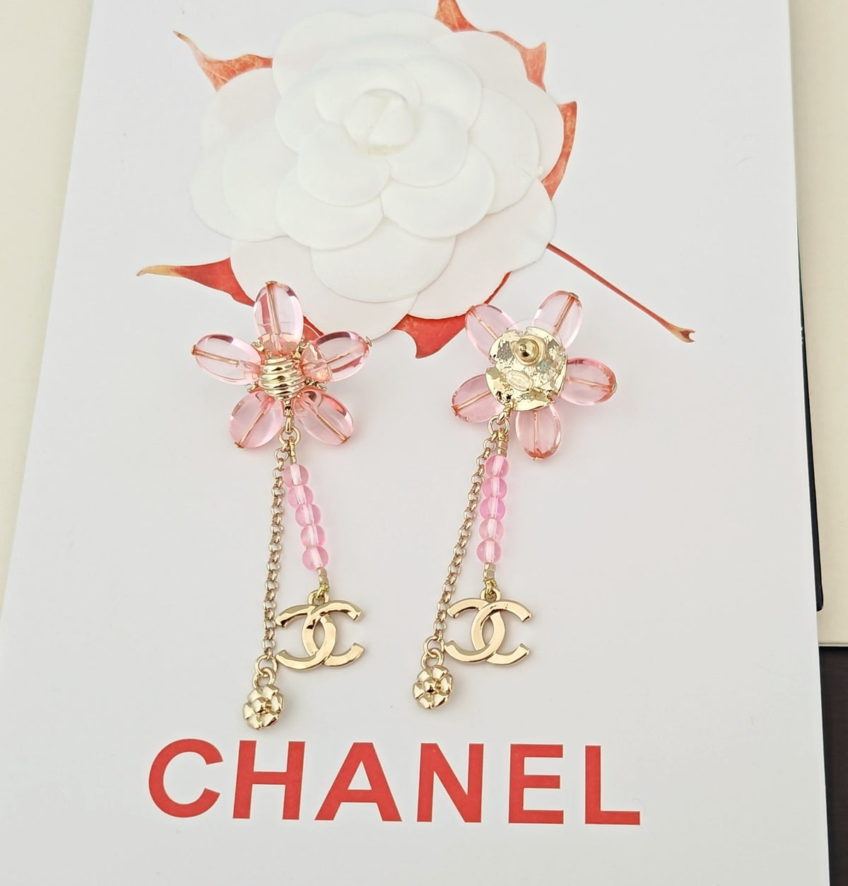 Floral Jewelry Accessory in Gold-Tone – Pink Detail – Design 002 front product view