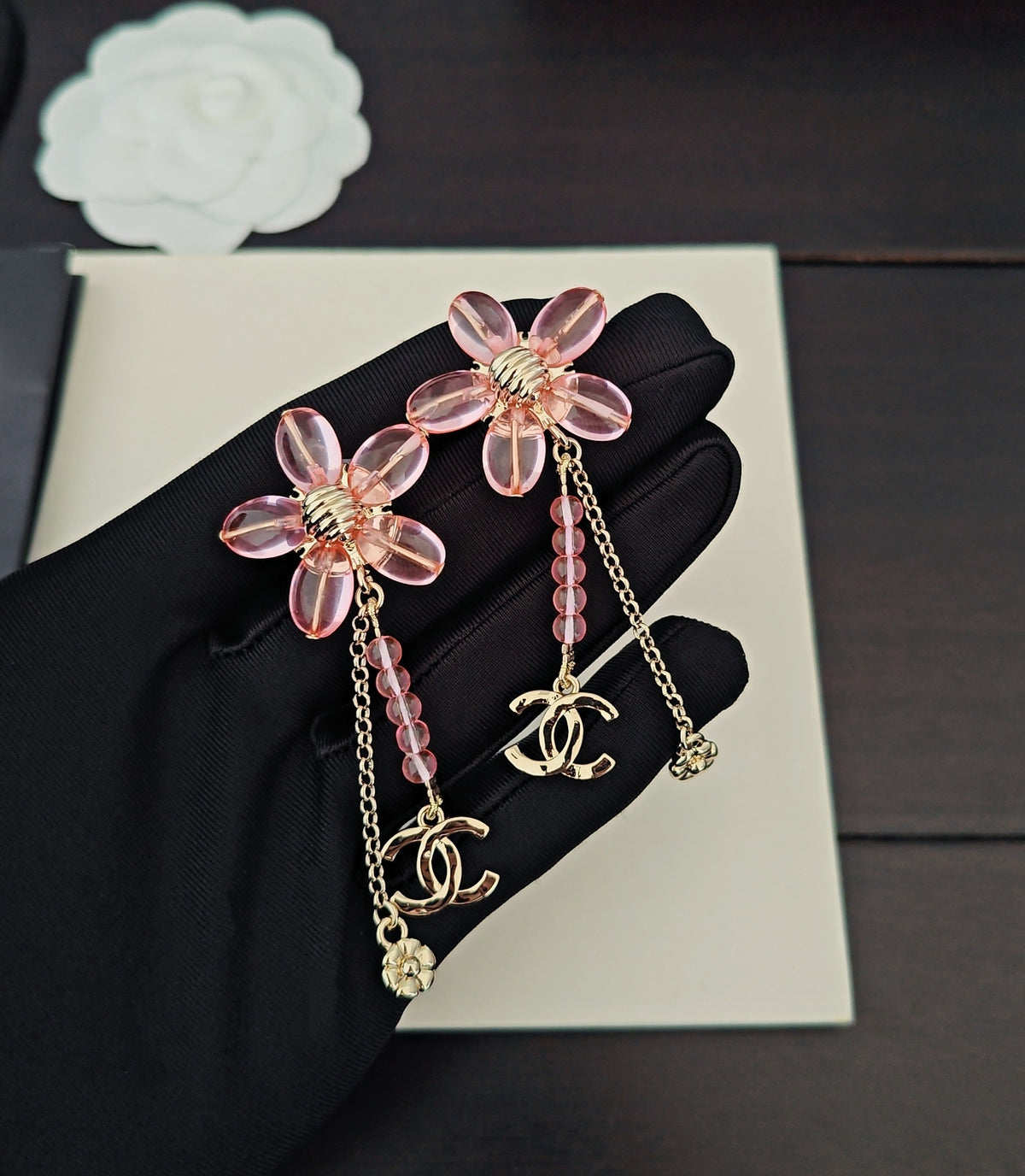 Floral Jewelry Accessory in Gold-Tone – Pink Detail – Design 002 main product view