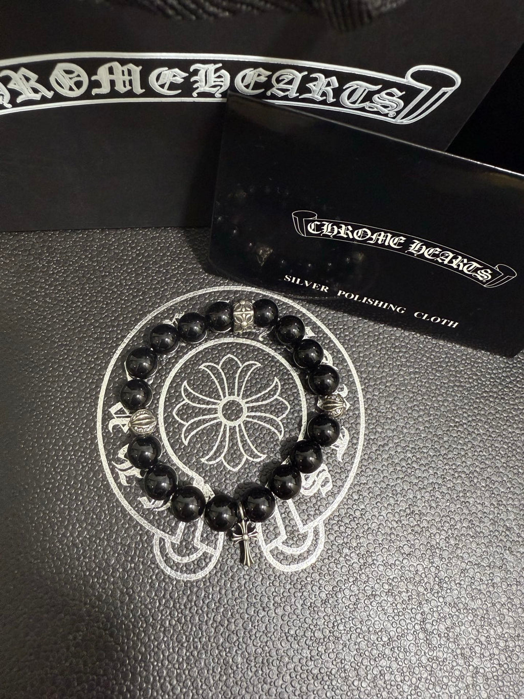 Gothic Emblem Beaded Bracelet in Antique Silver-Tone – Design 27 close-up detail