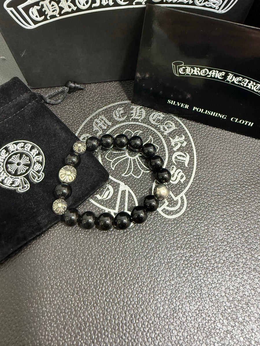 Gothic Emblem Beaded Bracelet in Antique Silver-Tone – Design 28 main product view