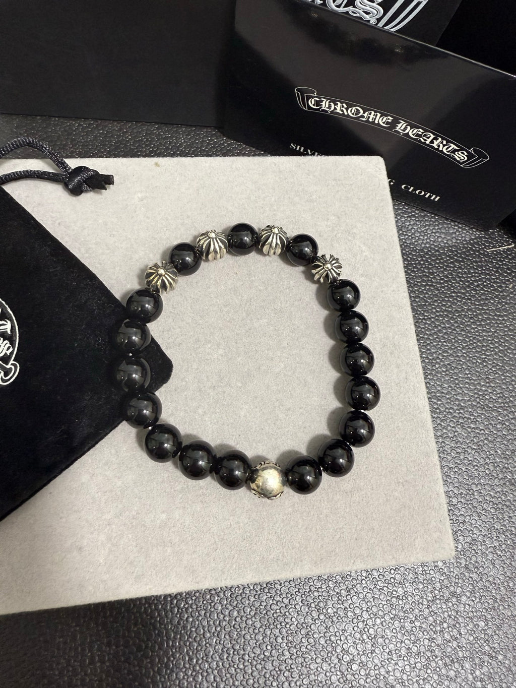 Gothic Emblem Beaded Bracelet in Antique Silver-Tone – Design 29 styled product view
