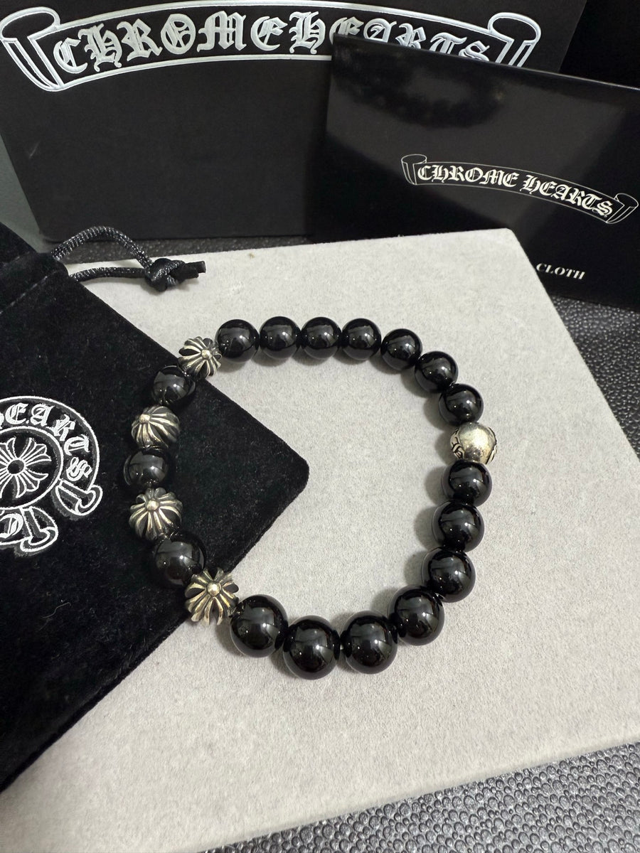 Gothic Emblem Beaded Bracelet in Antique Silver-Tone – Design 29 main product view