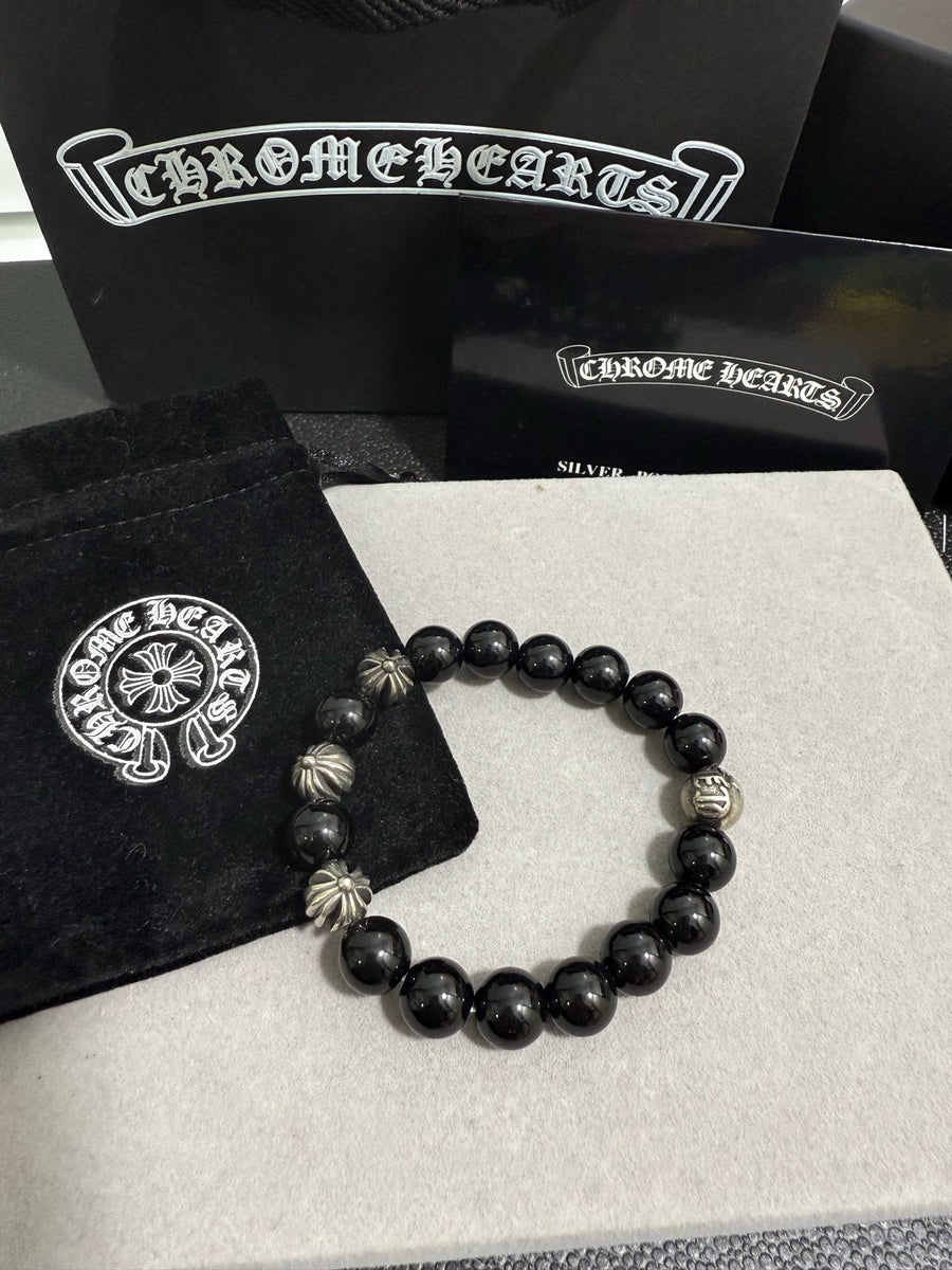 Gothic Emblem Beaded Bracelet in Antique Silver-Tone – Design 31 main product view