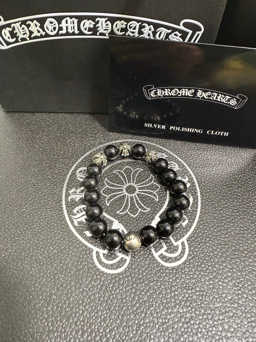 Gothic Emblem Beaded Bracelet in Antique Silver-Tone – Design 31 detail view