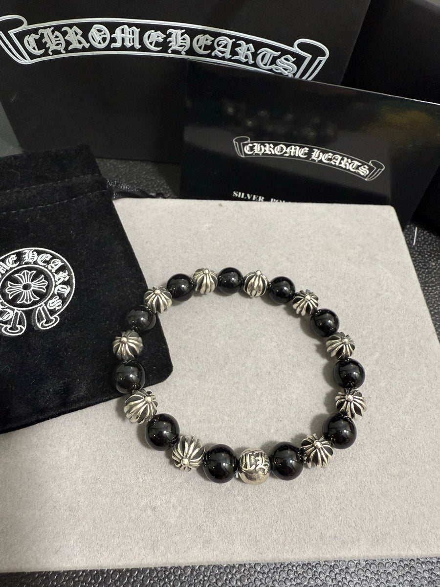 Gothic Emblem Beaded Bracelet in Antique Silver-Tone – Design 32 main product view