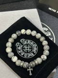 Gothic Emblem Beaded Bracelet in Antique Silver-Tone – Design 36 main product view