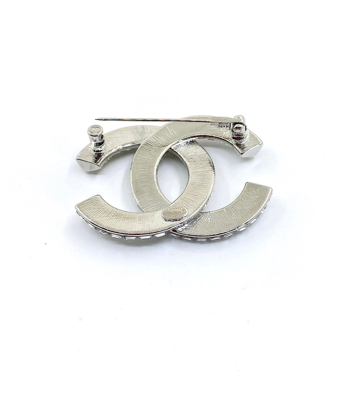 Double-C Emblem Brooch in Polished Metal-Tone – Design 024 detail view