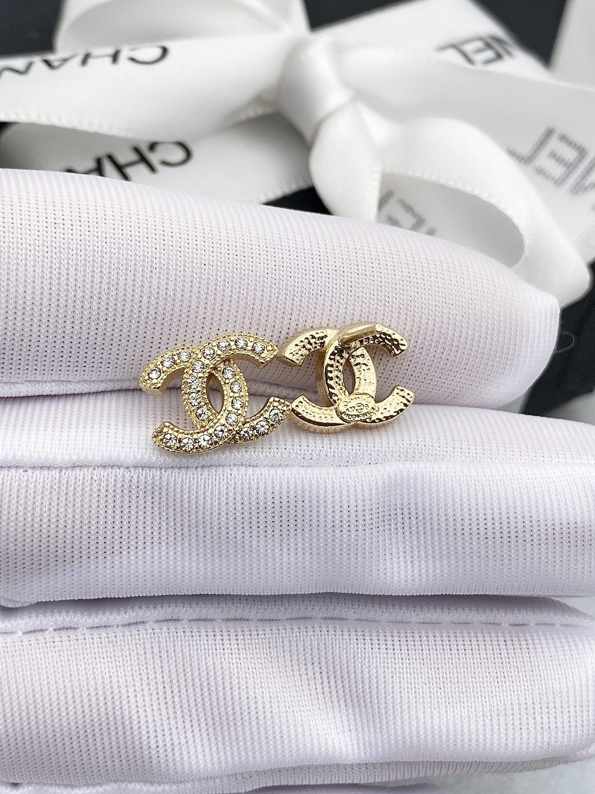 Signature Emblem Stud Earrings in Gold-Tone – Design 030 detail view