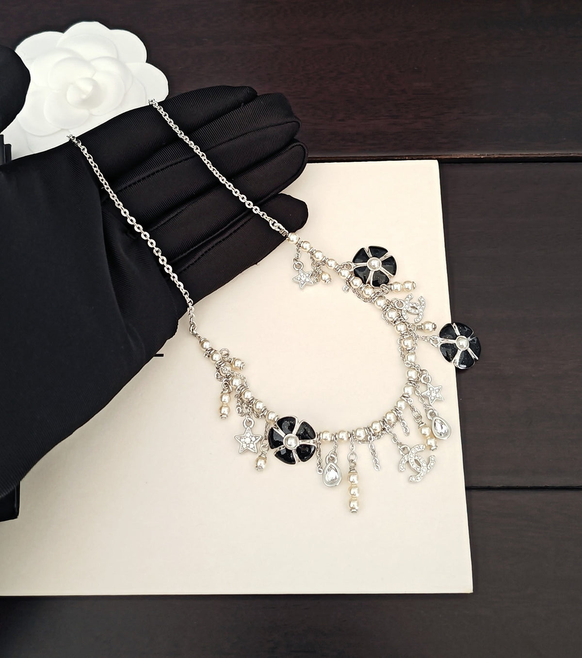 Signature Emblem Pendant Necklace in Gold-Tone – Black Detail – Design 014 detail view