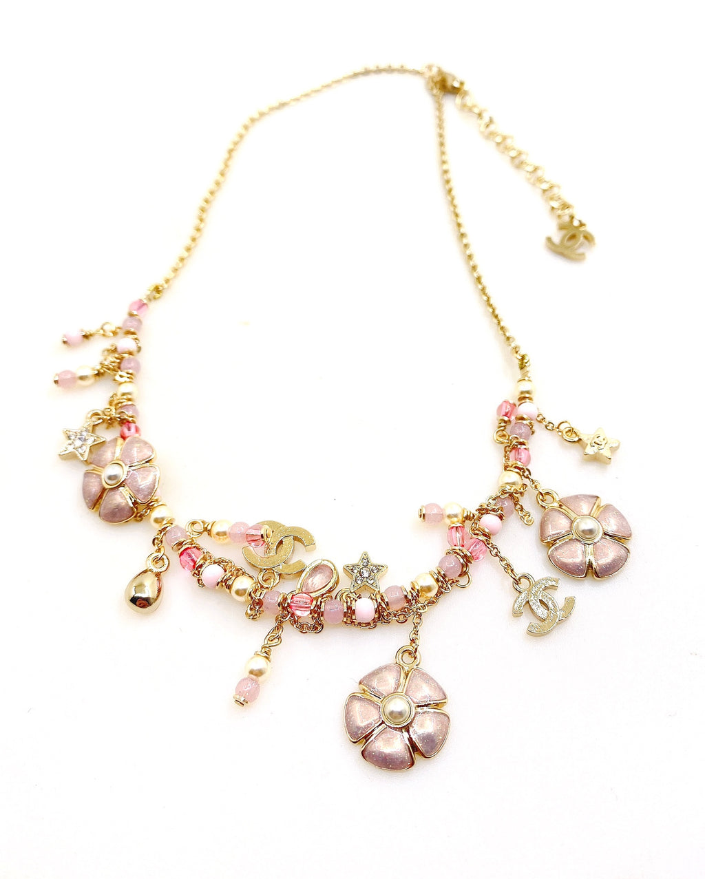 Signature Emblem Pendant Necklace in Gold-Tone – Pink Detail main product view