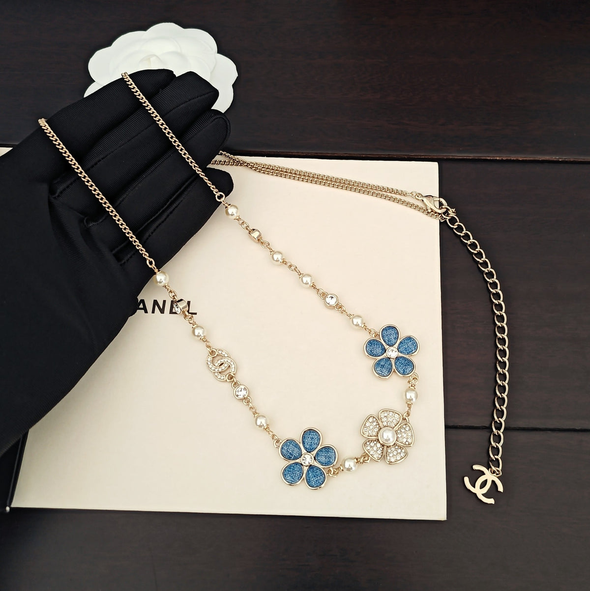 Floral Jewelry Accessory in Gold-Tone – Blue Detail main product view