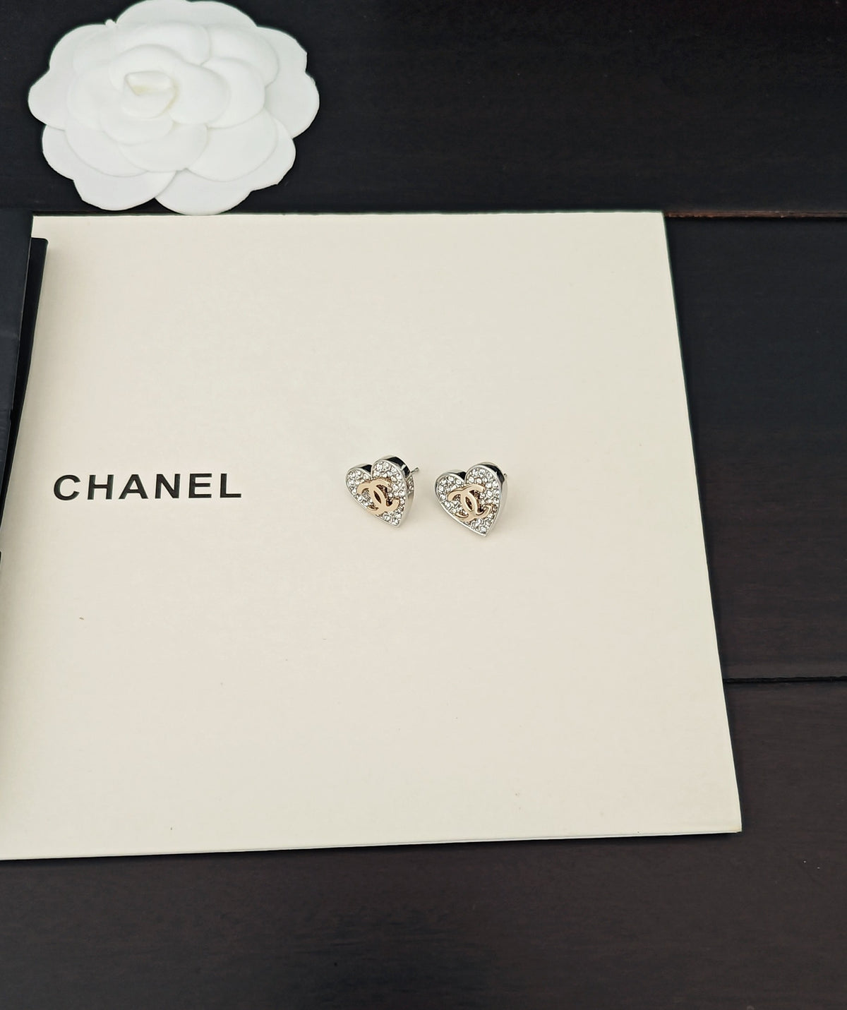 Heart Crystal-Accent Stud Earrings – Heart Detail – Design 004 detail view