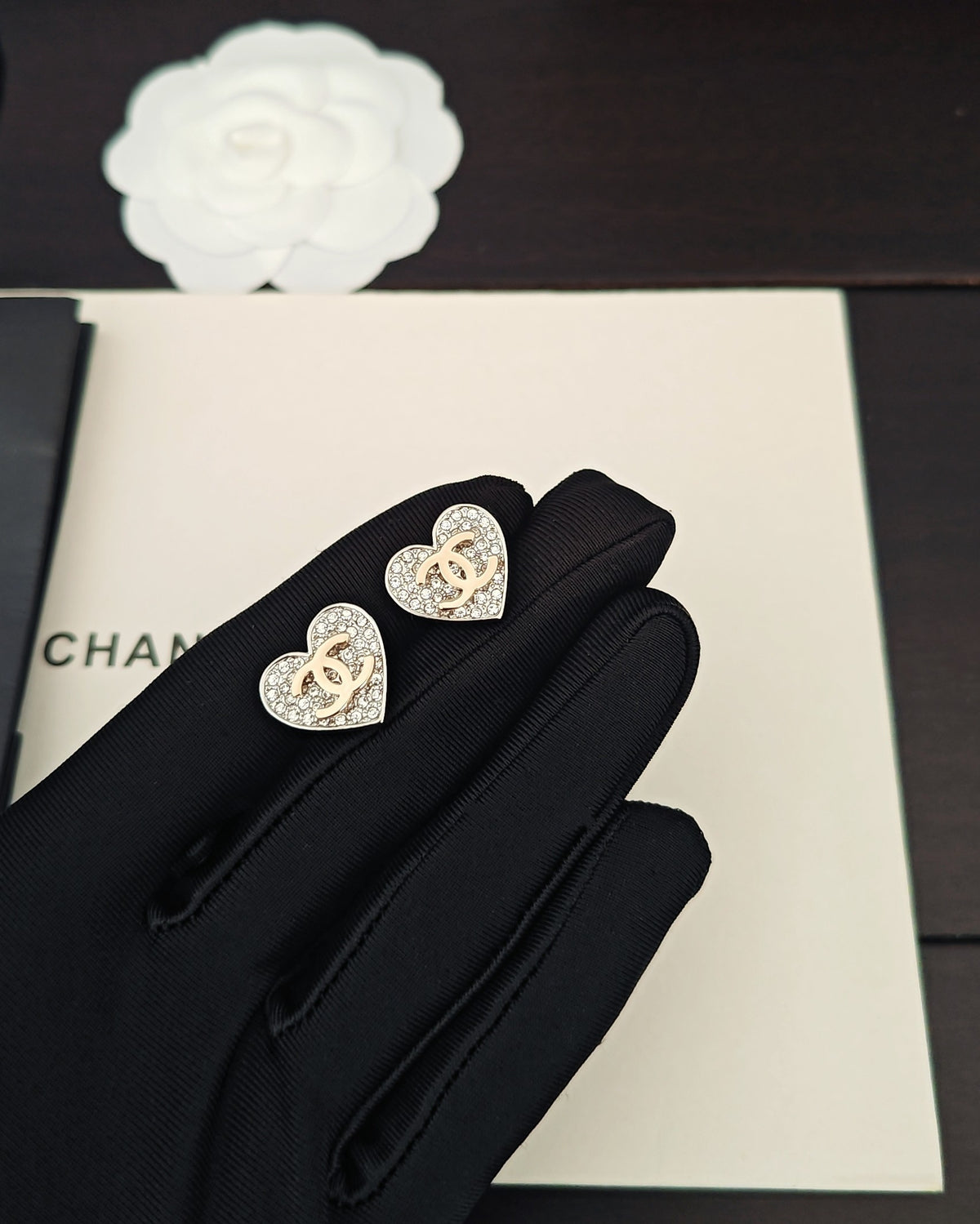 Heart Crystal-Accent Stud Earrings – Heart Detail – Design 004 main product view
