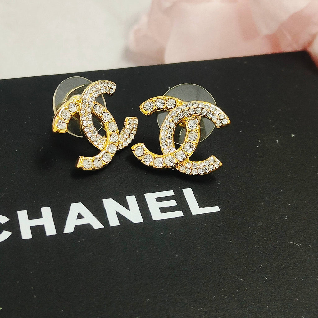 Letter Crystal-Accent Stud Earrings – Design 002 detail view
