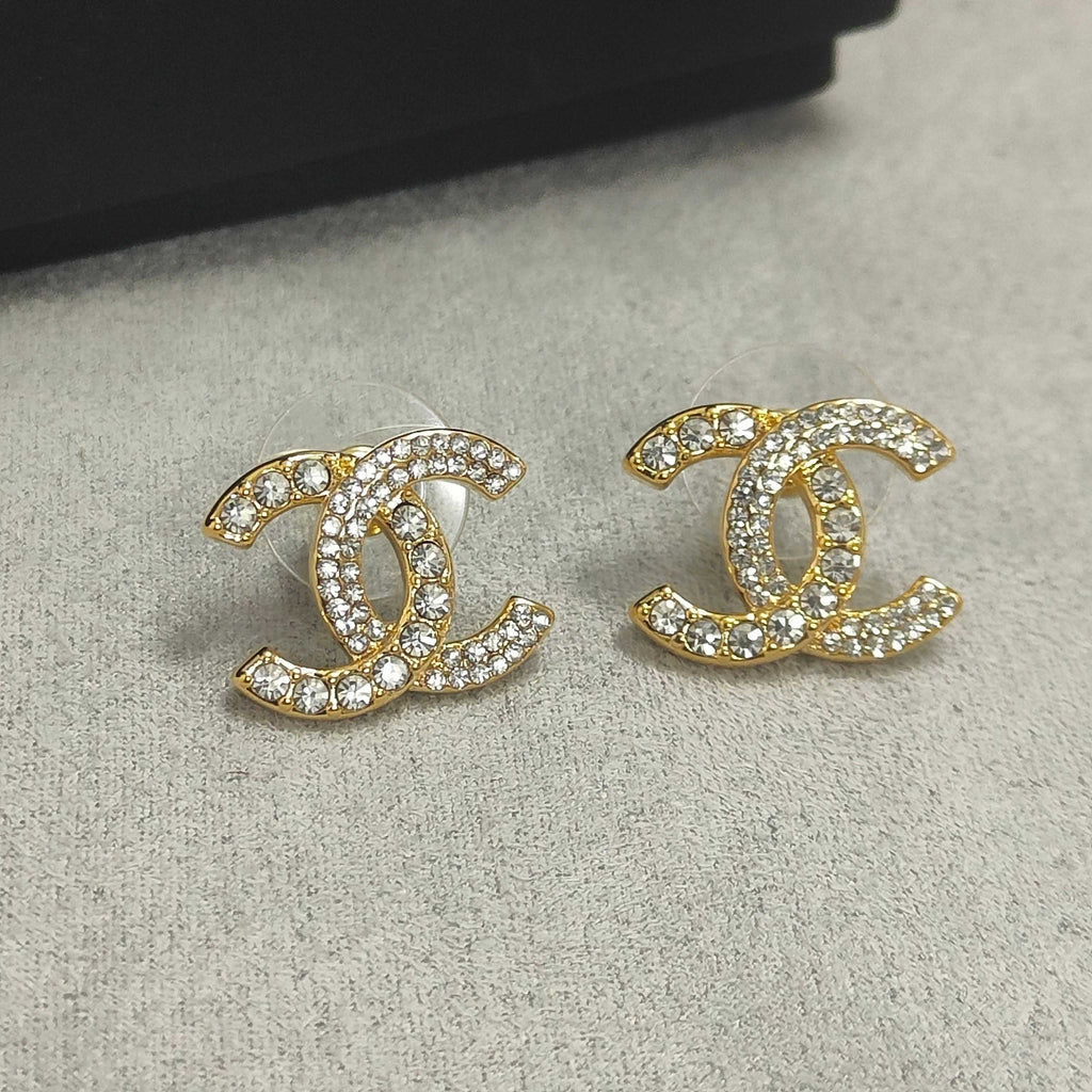 Letter Crystal-Accent Stud Earrings – Design 002 front product view