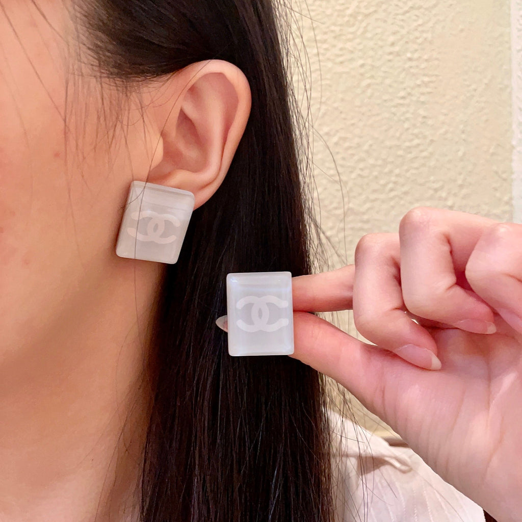 Double-C Emblem Stud Earrings in Polished Metal-Tone – Design 268 main product view
