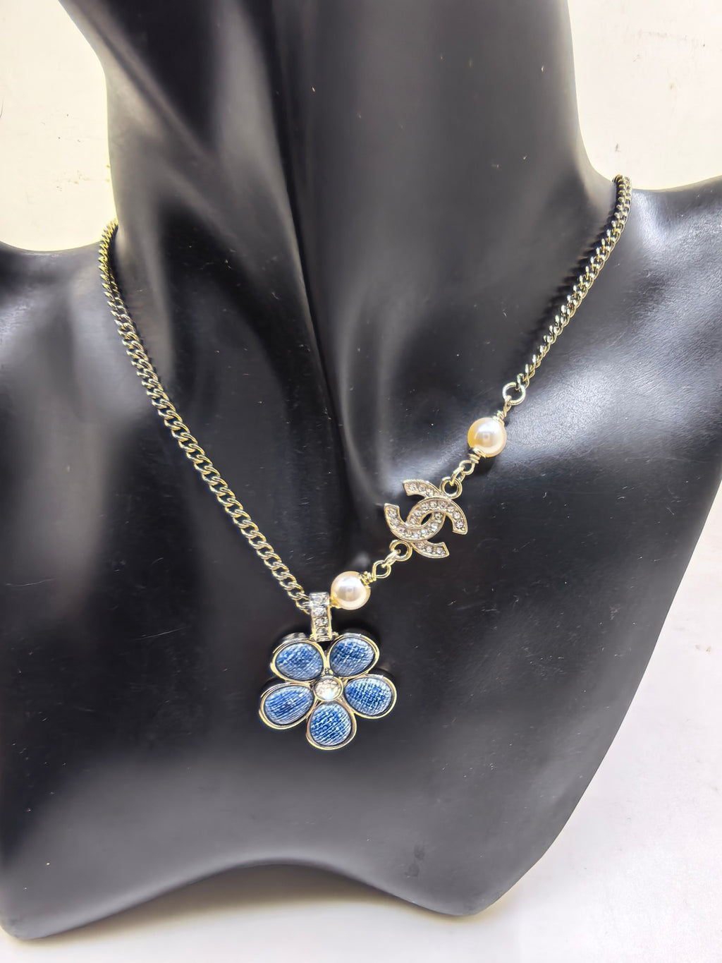 Signature Emblem Crystal-Accent Pendant Necklace – Blue Detail front product view