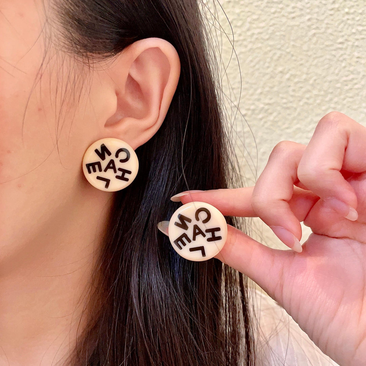 Letter Stud Earrings in Polished Metal-Tone – Design 012 main product view