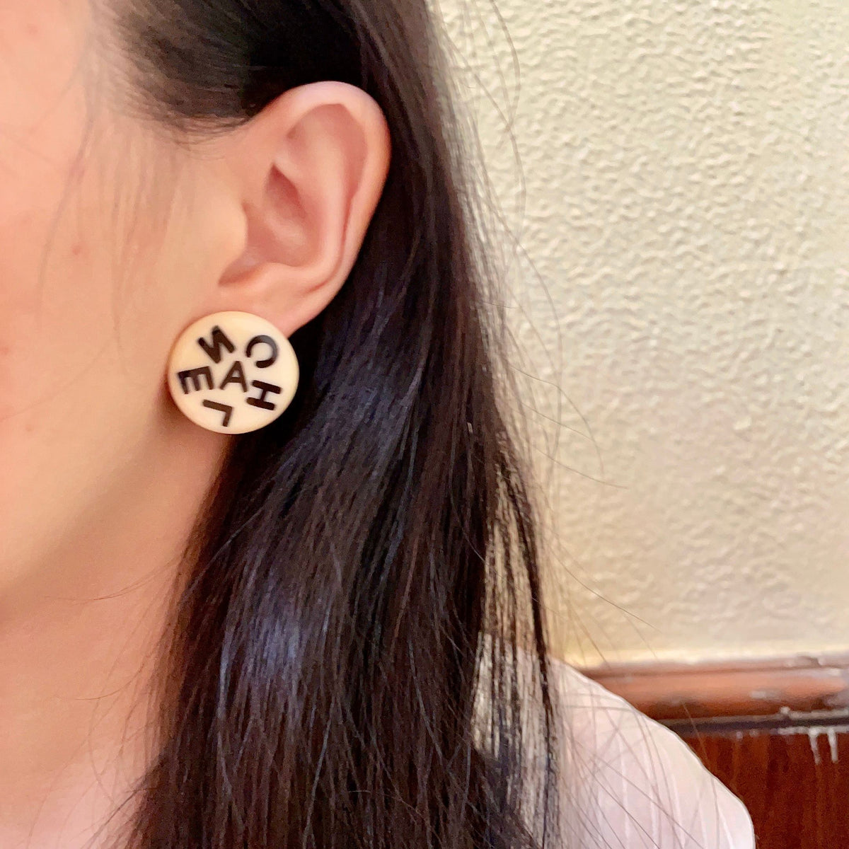 Letter Stud Earrings in Polished Metal-Tone – Design 012 detail view