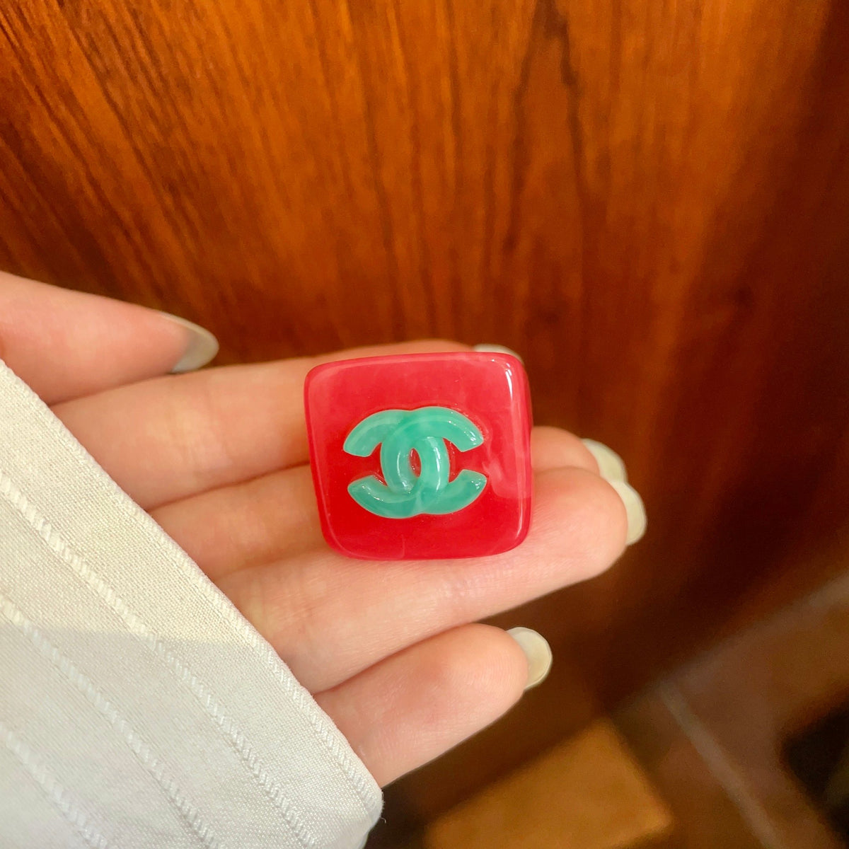 Double-C Emblem Statement Ring in Polished Metal-Tone – Design 003 detail view