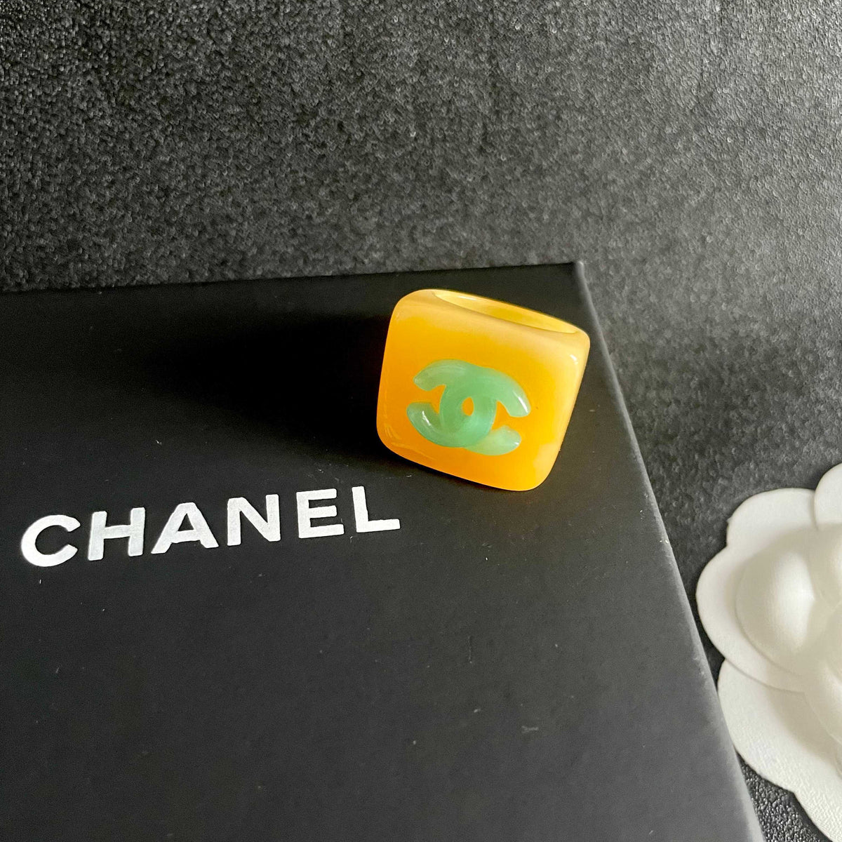 Double-C Emblem Statement Ring in Polished Metal-Tone – Design 006 detail view