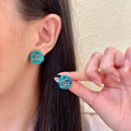 Double-C Emblem Stud Earrings in Polished Metal-Tone – Design 290 main product view