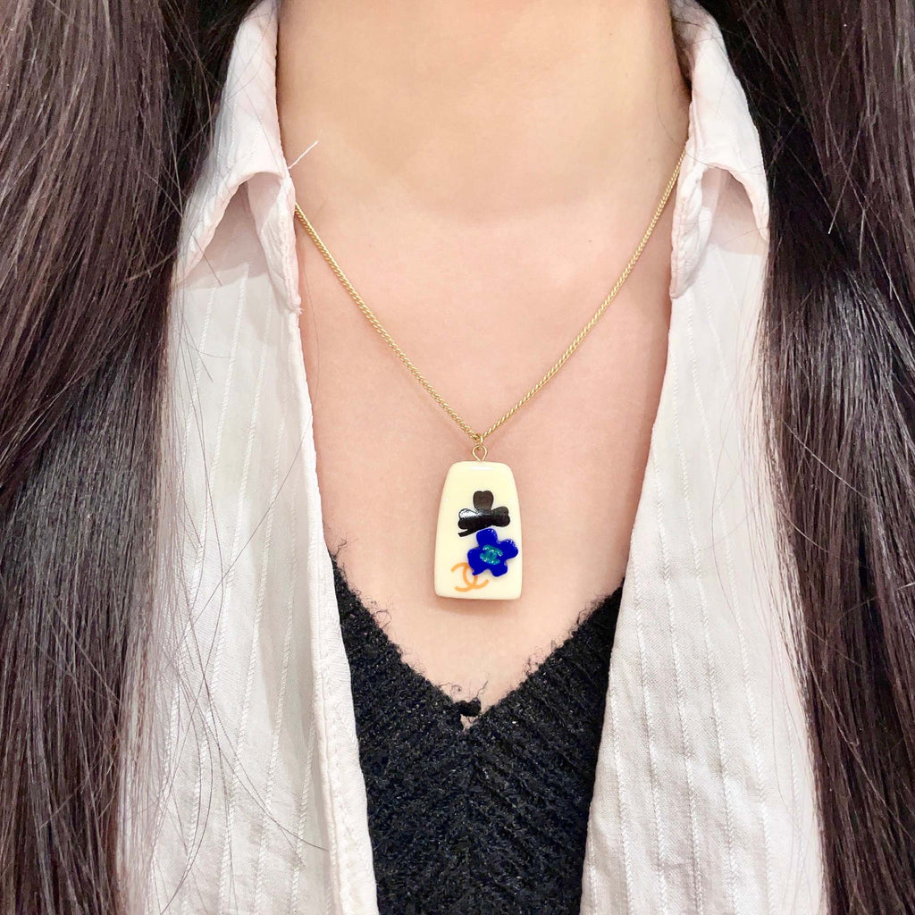 Camellia Pendant Necklace in Polished Metal-Tone – Camellia Detail – Design 019 detail view