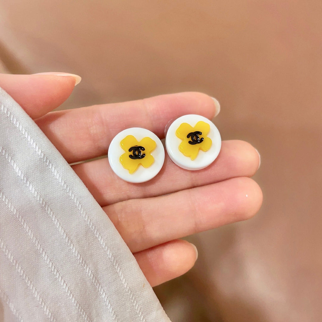 Camellia Stud Earrings in Polished Metal-Tone – Camellia Detail – Design 045 side detail