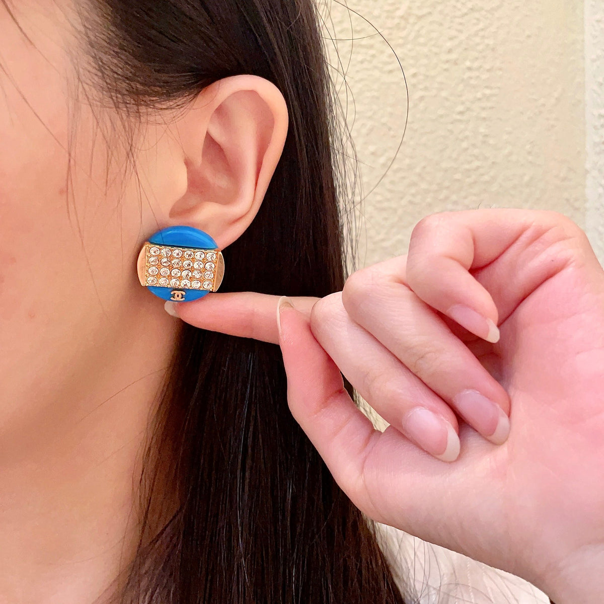Double-C Emblem Crystal-Accent Stud Earrings – Design 034 front product view