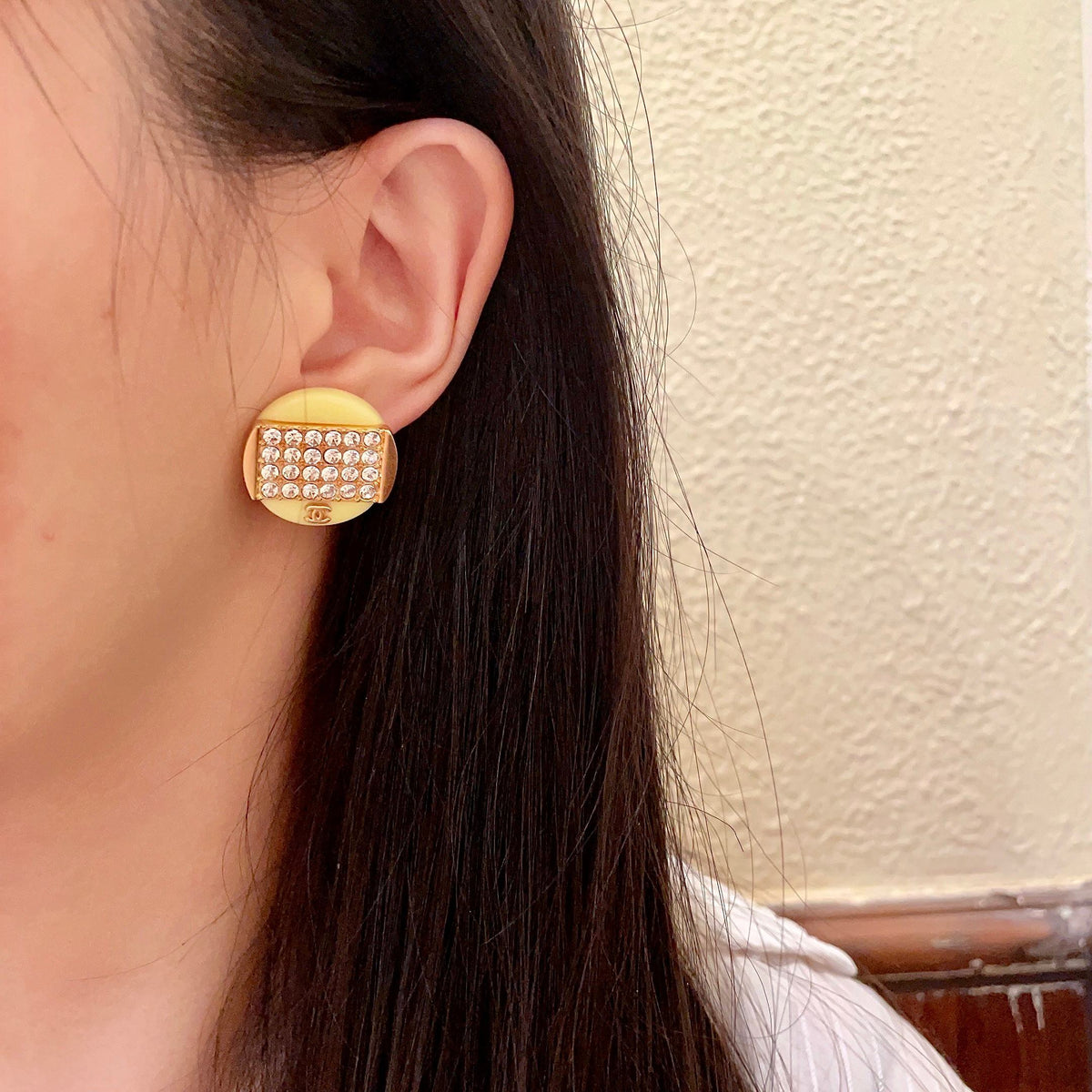 Double-C Emblem Crystal-Accent Stud Earrings – Design 033 detail view