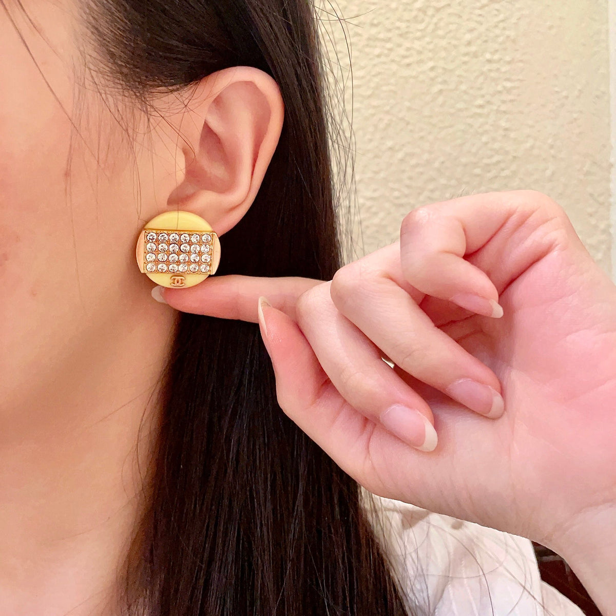 Double-C Emblem Crystal-Accent Stud Earrings – Design 033 front product view