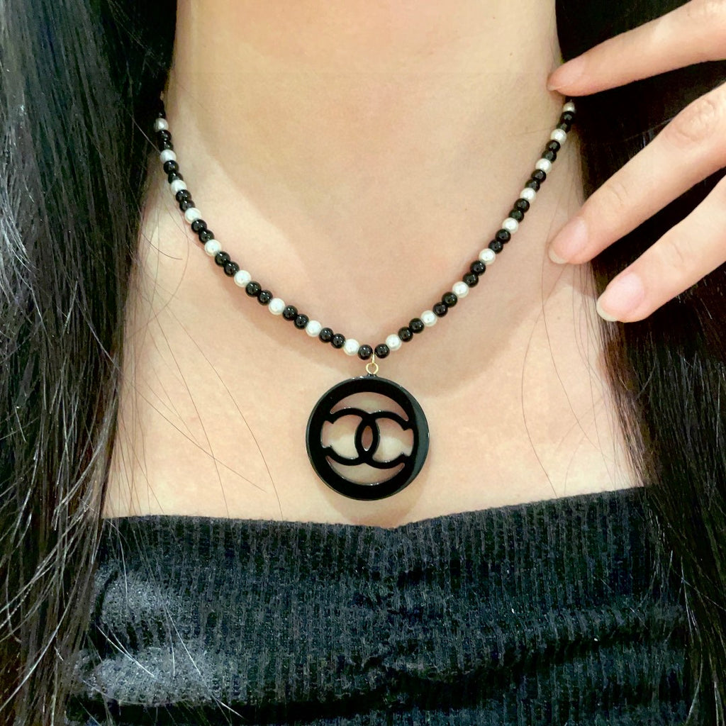Double-C Emblem Pearl-Detail Pendant Necklace – Pearl Detail – Design 099 main product view