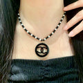 Double-C Emblem Pearl-Detail Pendant Necklace – Pearl Detail – Design 099 main product view