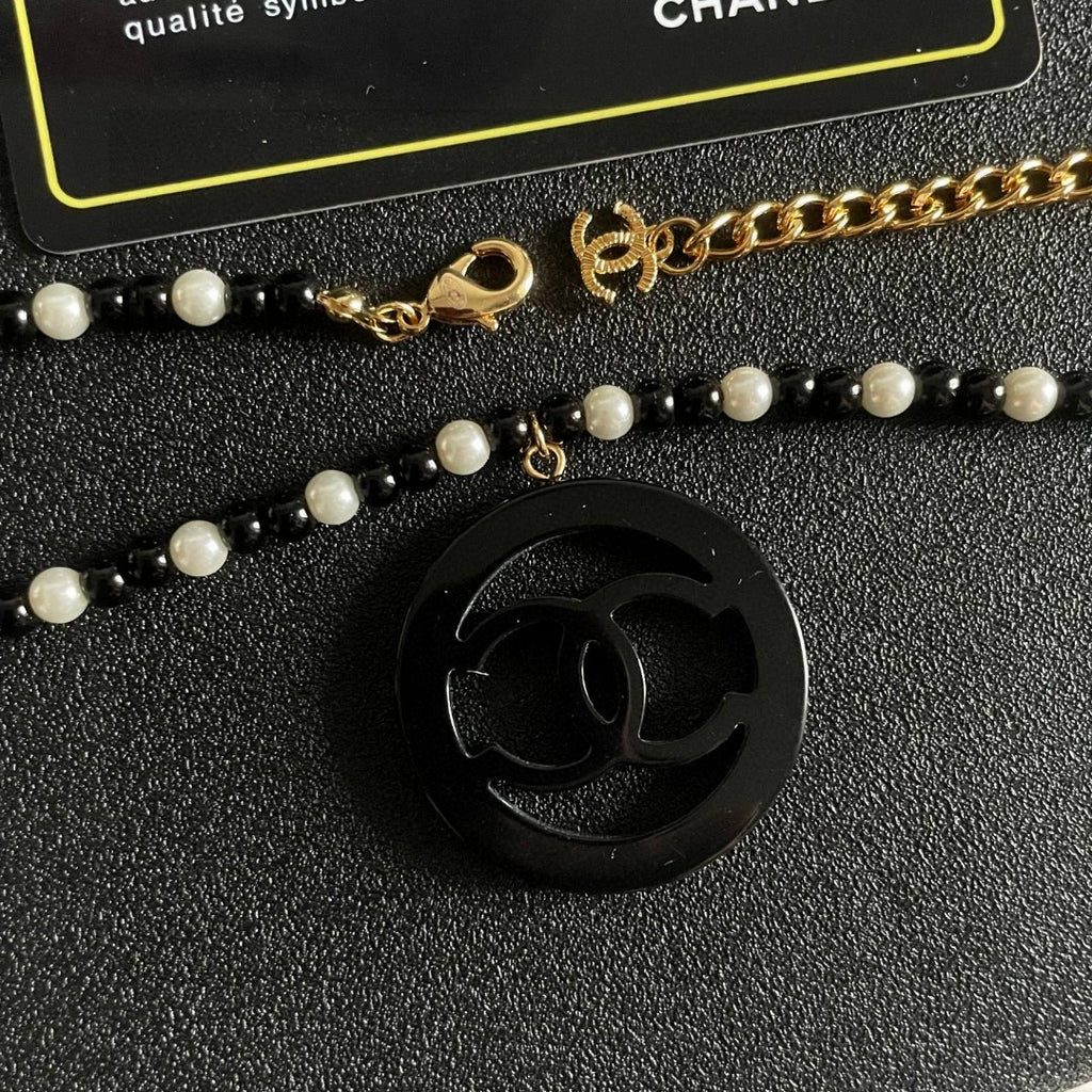Double-C Emblem Pearl-Detail Pendant Necklace – Pearl Detail – Design 099 main product view