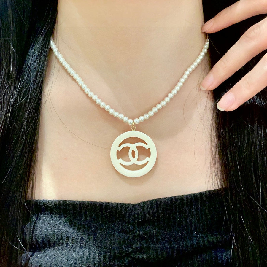Double-C Emblem Pearl-Detail Pendant Necklace – Pearl Detail – Design 005 main product view