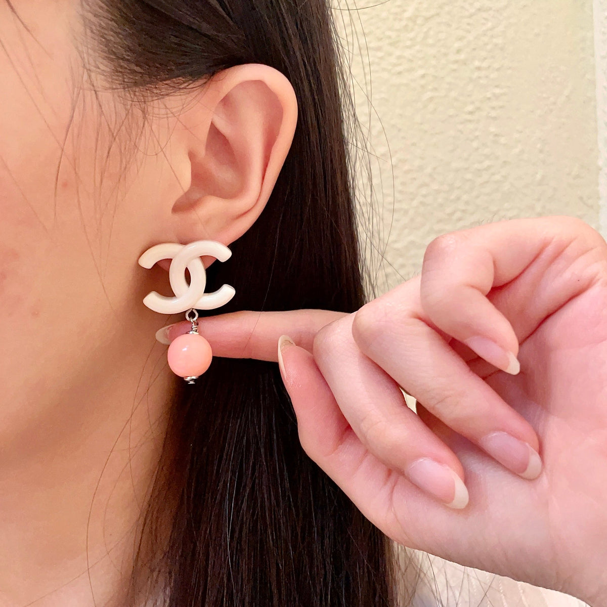 Double-C Emblem Pearl-Detail Statement Earrings – Pearl Detail – Design 026 front product view