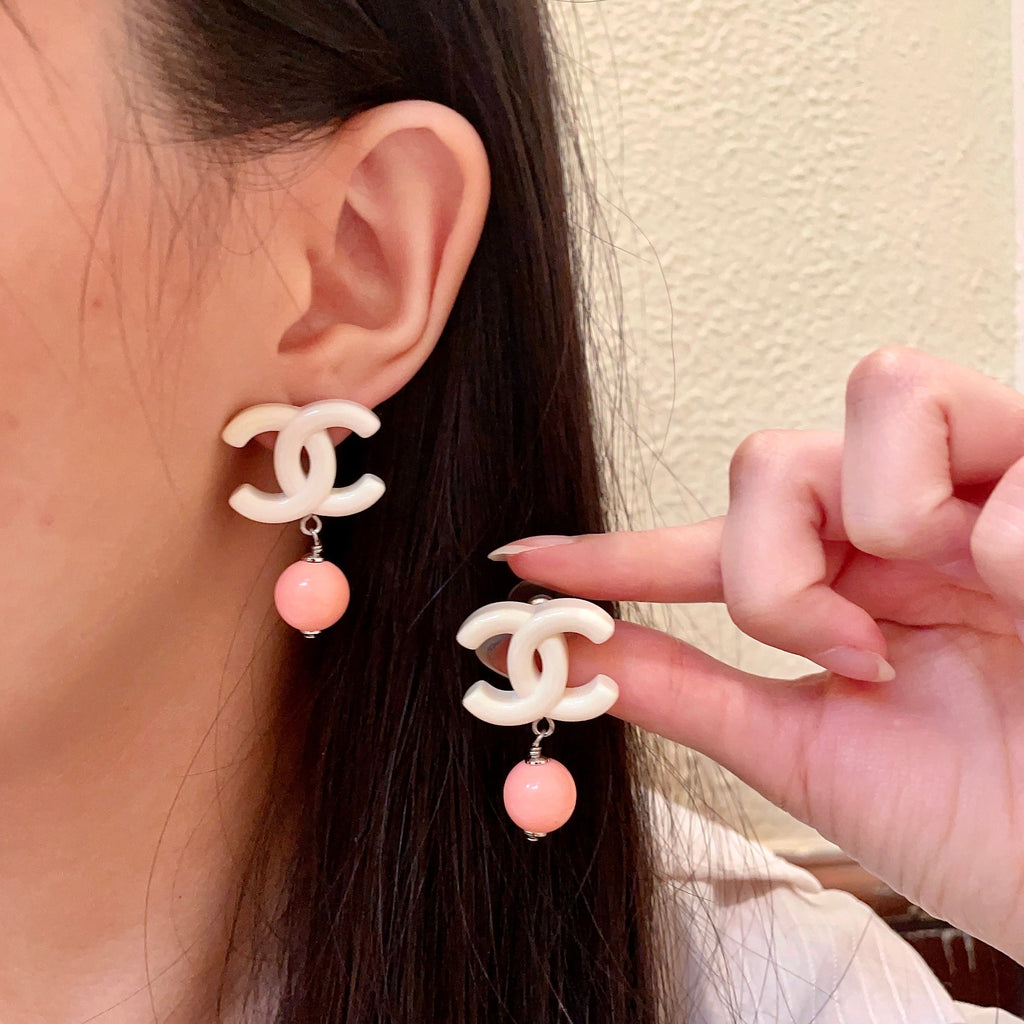 Double-C Emblem Pearl-Detail Statement Earrings – Pearl Detail – Design 004 main product view
