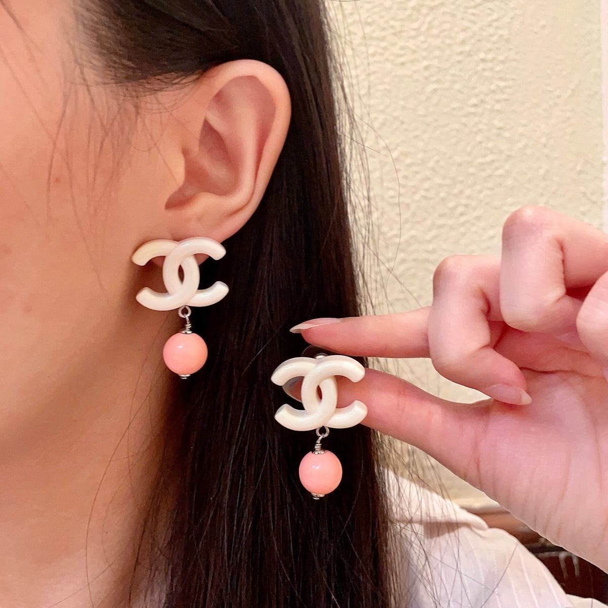 Double-C Emblem Pearl-Detail Statement Earrings – Pearl Detail – Design 026 main product view