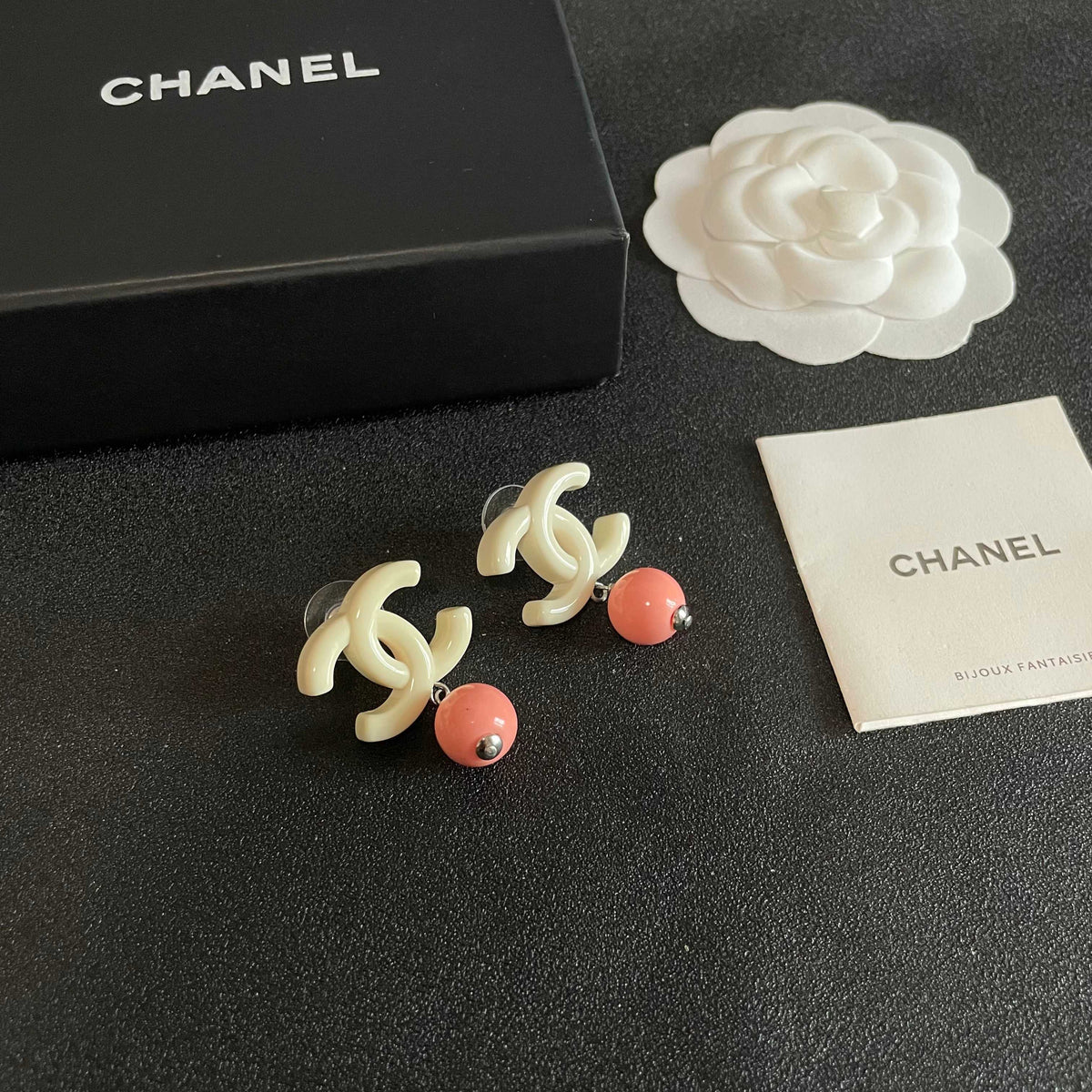 Double-C Emblem Pearl-Detail Statement Earrings – Pearl Detail – Design 026 styled product view