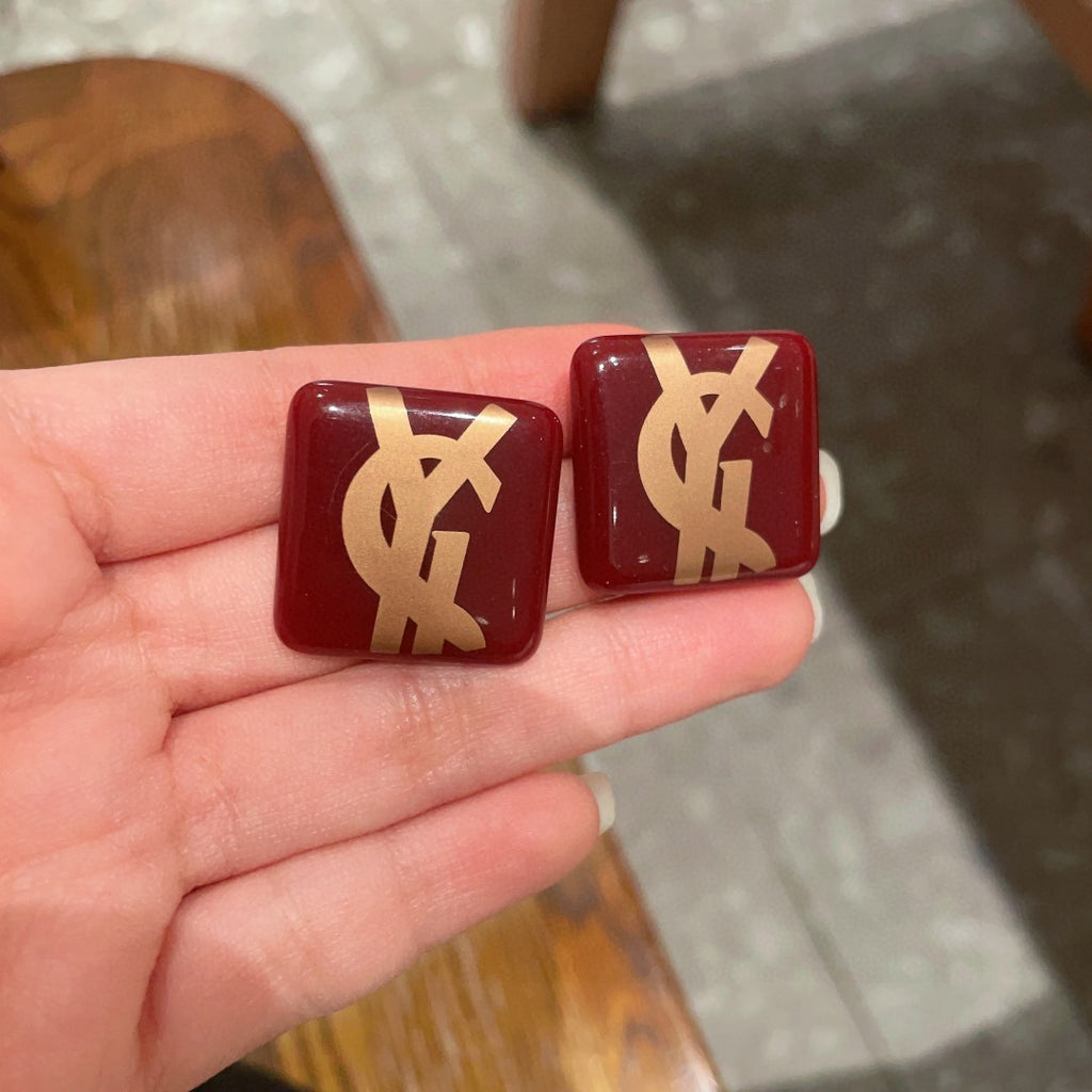 Letter Emblem Stud Earrings in Polished Metal-Tone – Design 005 side detail