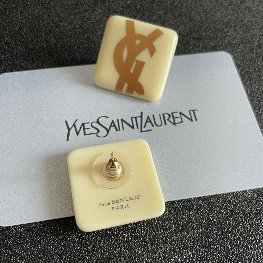 Letter Emblem Stud Earrings in Polished Metal-Tone – Design 015 main product view