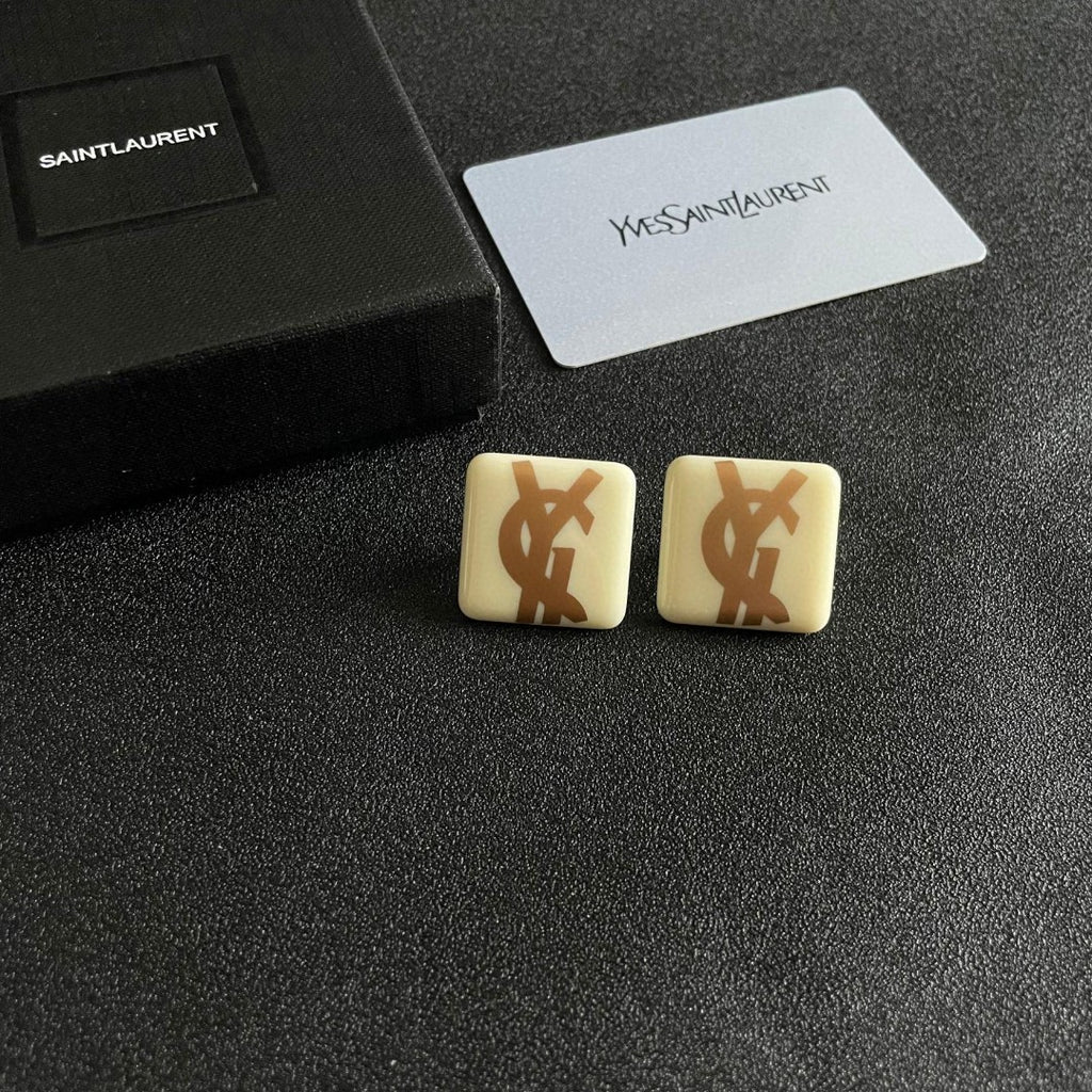 Letter Emblem Stud Earrings in Polished Metal-Tone – Design 018 styled product view